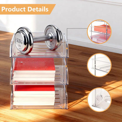 Desk Organizer and Storage,4-Tier Paper Letter Tray Organizers,Stackable Clear Desktop Organizer for Documents,Book Magazine Storage,Office Supplies, (Clear,4 Pack)