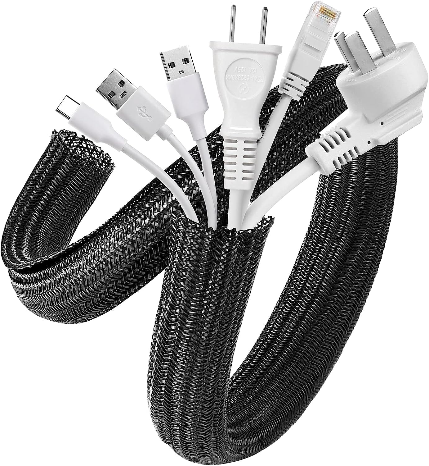 AGPTEK White Cable Sleeve, 2 Pack 5ft - 1.2 Inch Cable Management, Desk Cord Cover Organizer Wire Hider for Computer TV Wire Loom Tubing, Pet Proof Cord Protector from Cat Dog Chewing, White
