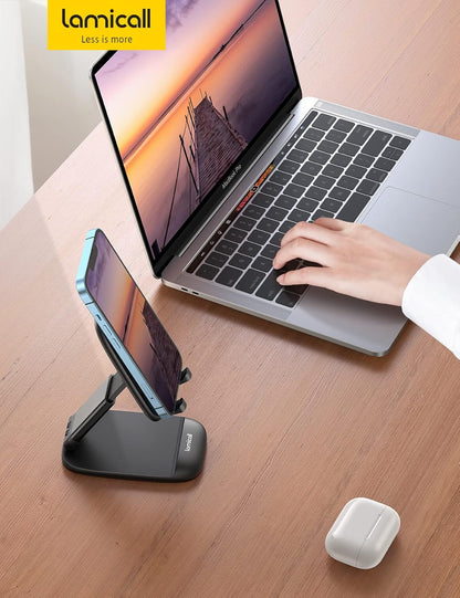 Lamicall Cell Phone Stand for Desk - [Height Adjustable] Foldable Mobile Phone Holder, Portable Stand for iPhone 17 16 15 14 13 12 11 Pro Max Plus Air, Galaxy S25, Office Gift Mothers Day Accessories