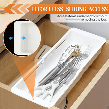 1 Pack Deep Drawer Organizer Bins, Sliding Drawer Organizer Bin Expandable and Adjustable Tray for Kitchen Utensils, Towels, BBQ Tools, Durable Plastic Sliding for Easy Storage (12.4-17.7")