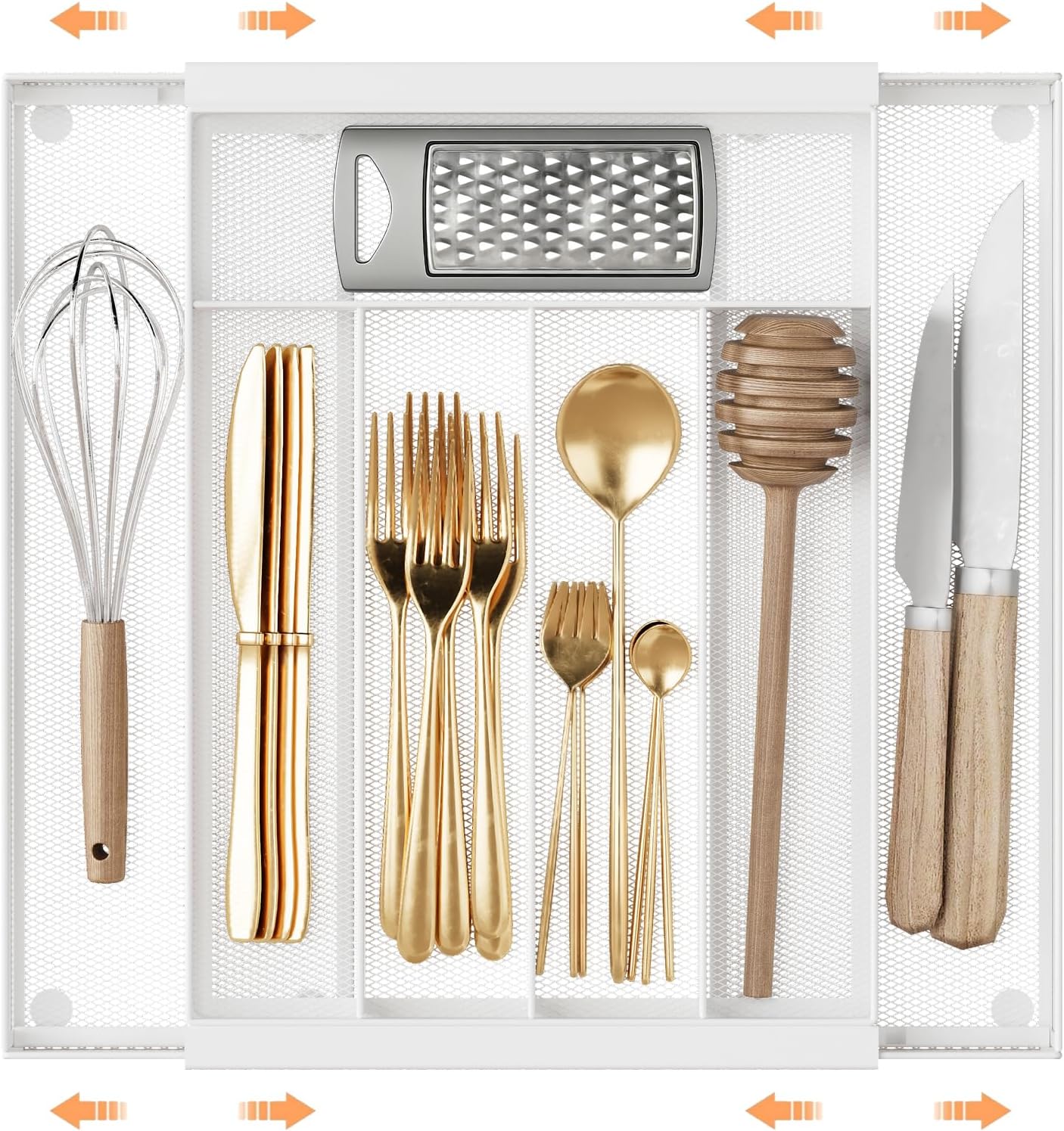 Sedegn Silverware Organizer Metal Mesh, Small Drawer Organizer, Utensil Cutlery Tray for kitchen drawers, Flatware Organizer with 5 Compartment, Black(9.3"*12.6")