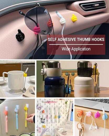 36 Pack Creative Silicone Thumb Wall Hook - Multifunction Adhesive Cable Clip - Self Adhesive Hooks for Cable Organization - Self Adhesive Thumb Cable Organizer Clips Key Hanger, 9 Colors