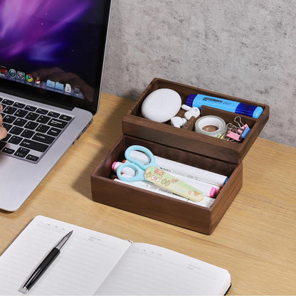 Valet Tray Box, Beech Wooden Storage Box with Magnetic Rotating, Office Desk Daily Supplies Organizer (Beech)