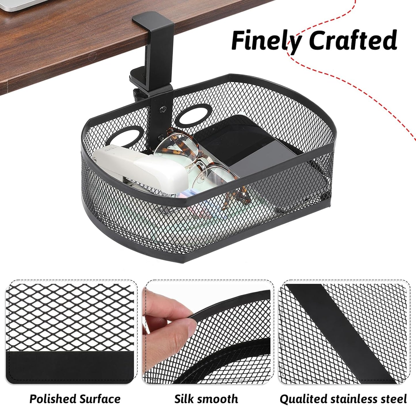 Under Desk Storage Drawer Organizer, Clamp on Under Table Shelf Hanging Desk Mount Tray Attachable Drawer Basket for Home Office Desktop Clutter Management Space Saving