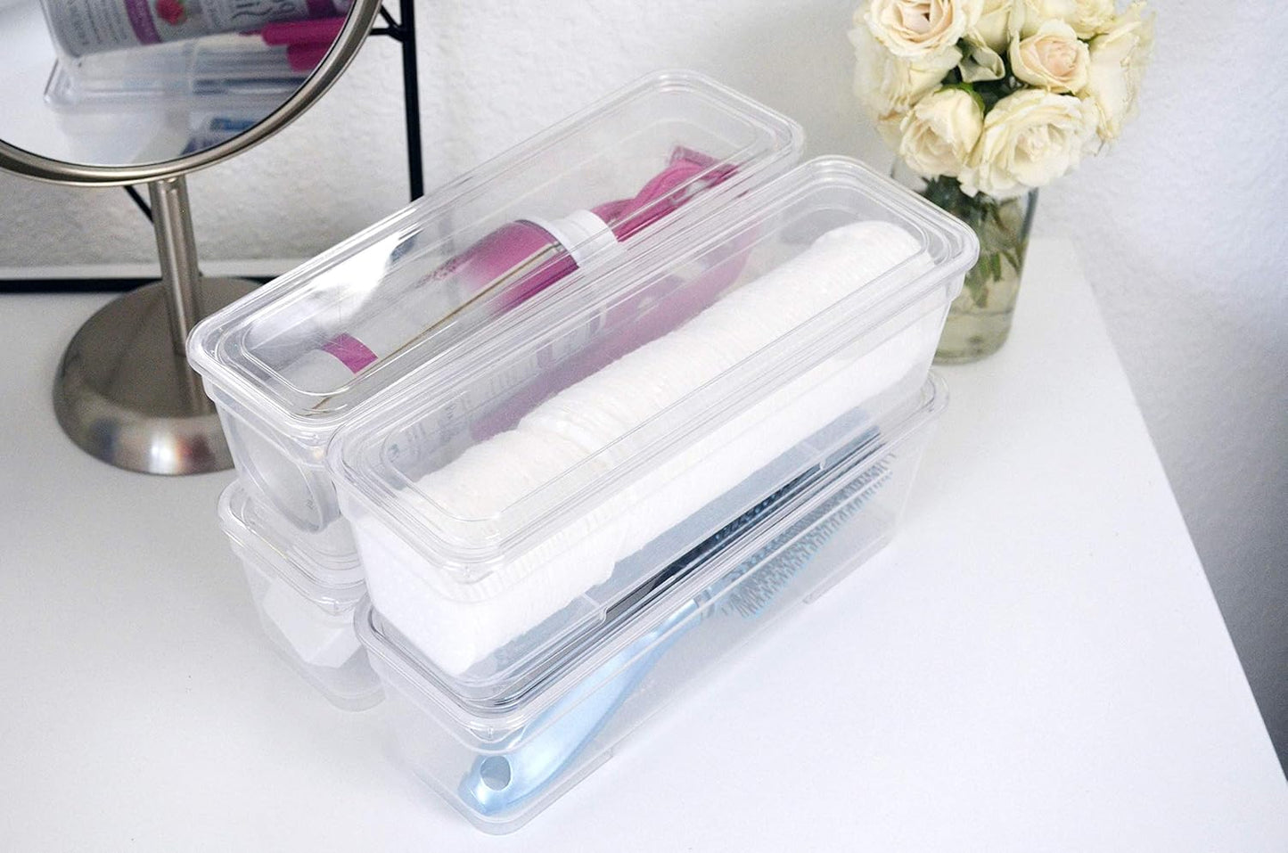 Best Kept 6 Bin Pack, Long Home Organizer Storage Boxes with Lids, Translucent Clear