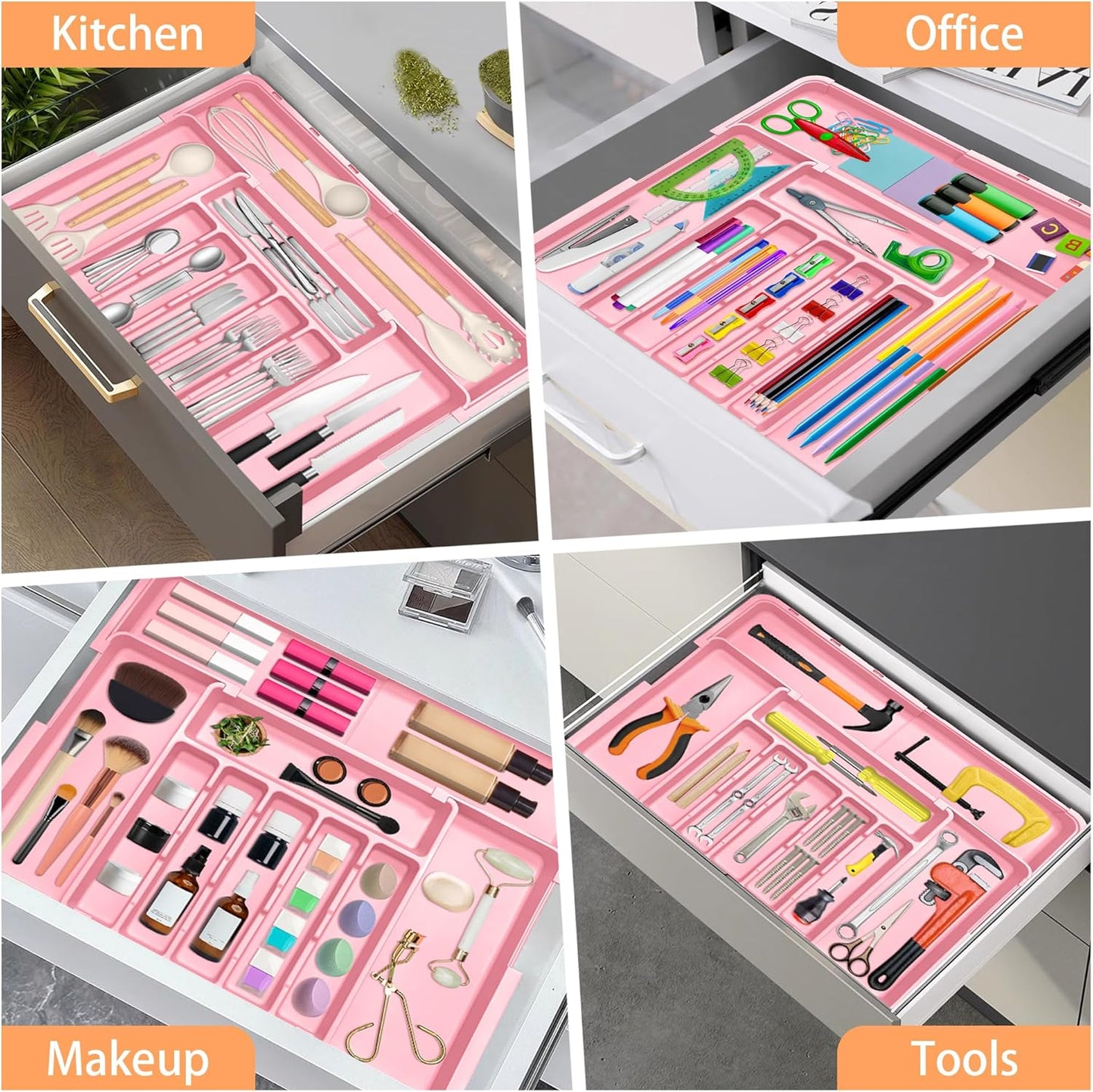 Spaclear Silverware Organizer Expandable Kitchen Utensil Drawer Organizer Large BPA Free Adjustable Cutlery Silverware Tray for Spoons Forks Knives Storage Divider for Kitchen Flatware 6-9 Slots Black