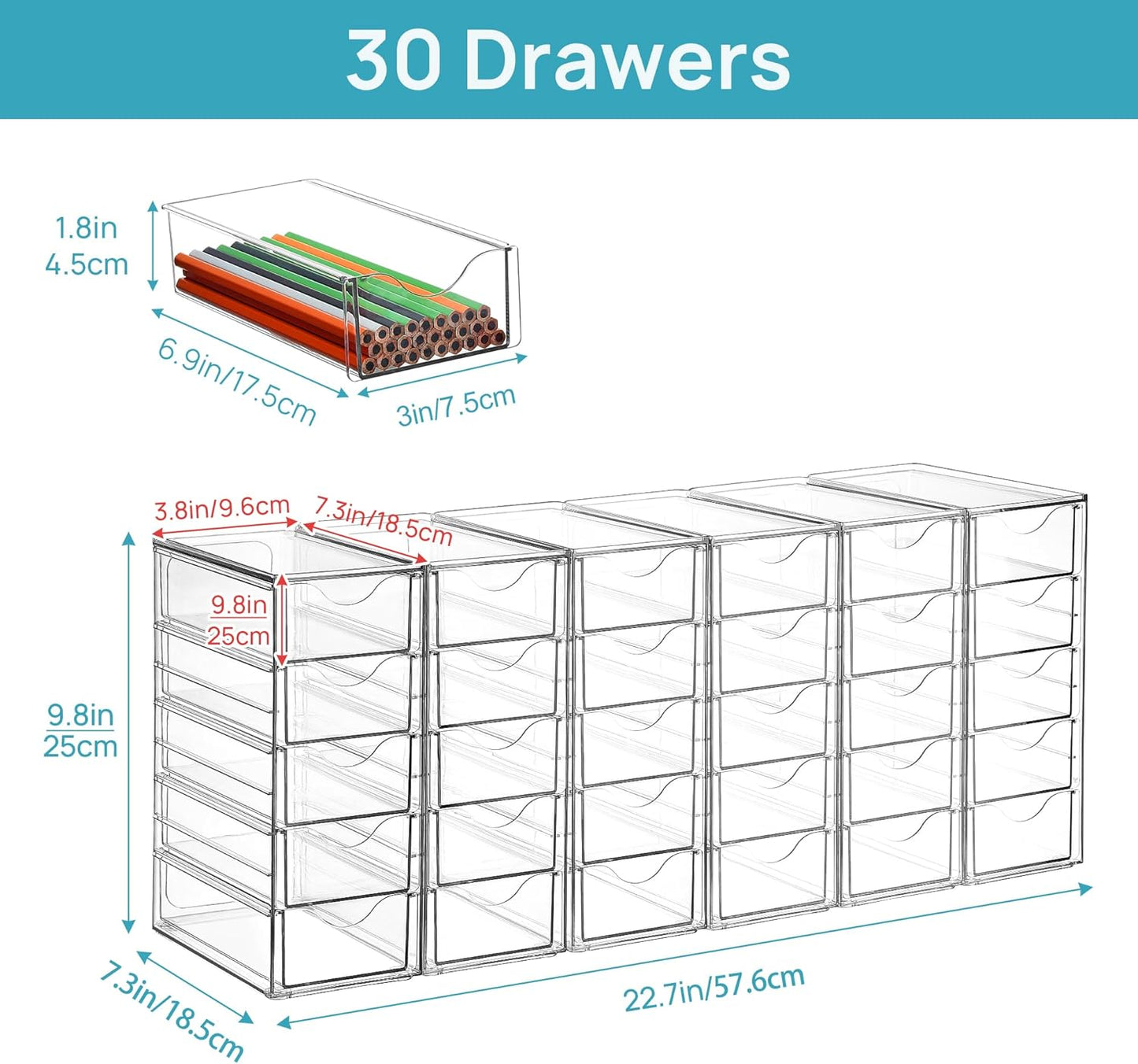 Vtopmart Acrylic Organizer with 16 Drawers (4 Set),Clear Storage Drawers for Office Supplies,Desk Organization and Storage for Makeup,Jewelry,Art Crafts