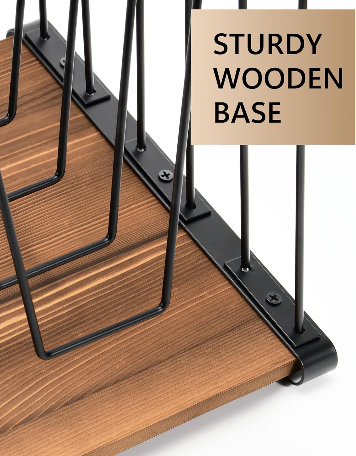 HULISEN Inclined Desk File Organizer, 5-Section Vertical File Folder Holder Stand, Metal File Sorter Rack with Wooden Base, Desktop File Organizer for Office Classroom Home Workspace