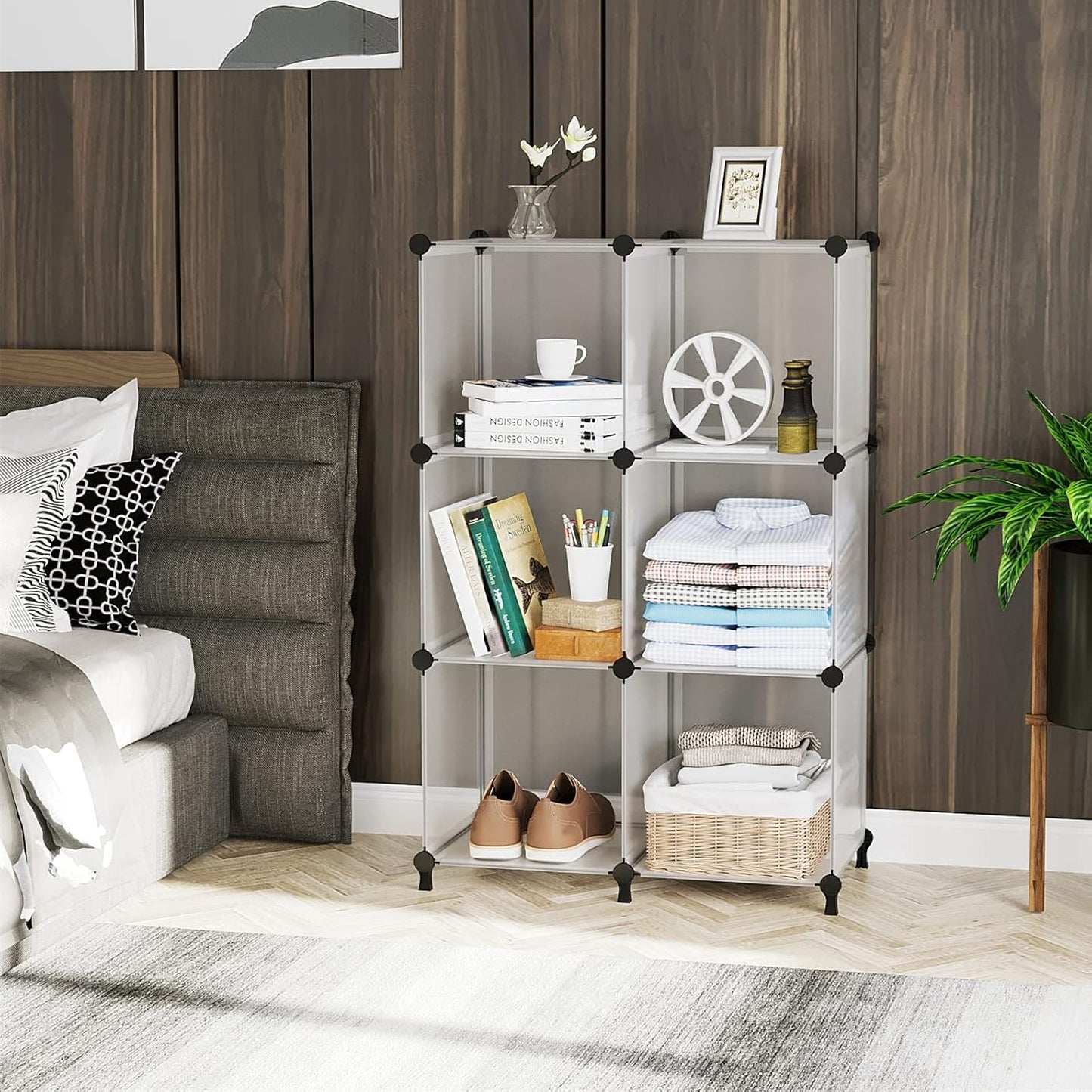 AWTATOS Cube Storage Organizer, Storage Cubes Shelves Bookshelf, 6 Cube Closet Organizers and Storage, DIY Stackable Plastic Clothes Organizer Shelving for Bedroom, Home, White