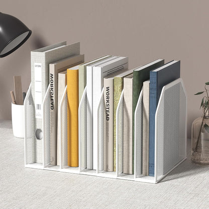 FANXIYQ Metal 7-Section File Folder Organizer for Desk | Vertical Office File Holder | Heavy-Duty Mesh Document Sorter for Books, Binders, Laptops | Black Desk Organizer (12.8”x8.5”x7.9”)