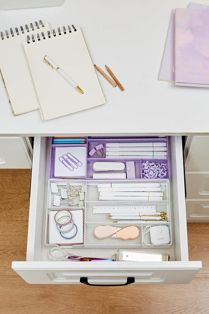 Annova Desk Drawer Organizer Tray for Office Organization - Metal Mesh - Storage Tray with Dividers for Pens, Desktop Accessories, Bathroom, Kitchen, Makeup and Office Supplies (Small, Gold)