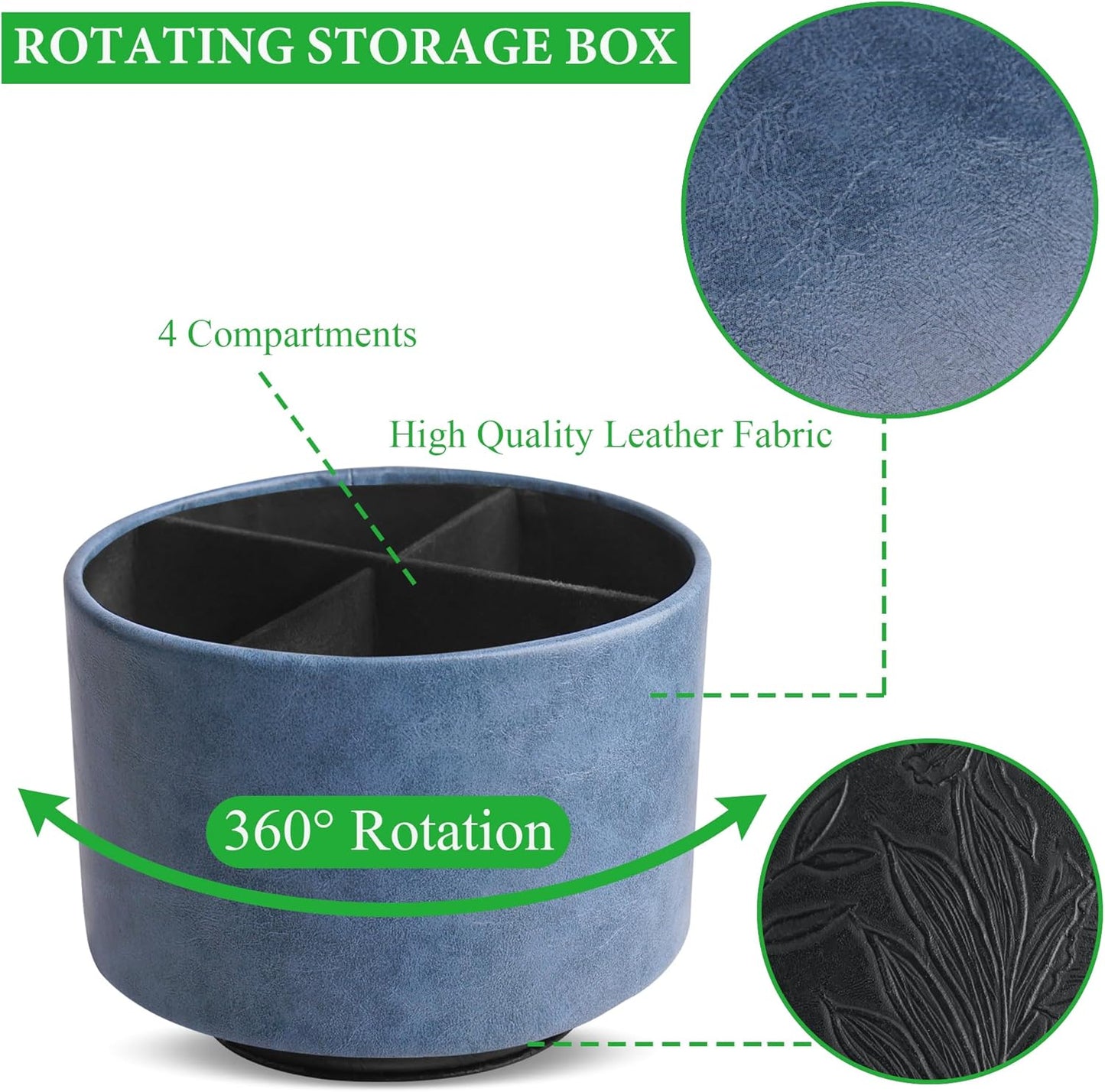 Hennaja Round Leather Art Supply Organizer,Remote Control Holder,360 Degree Rotating,Multi-Functional Pencil Holder,4 Compartments Desktop Stationary Organizer(1-Blue Bird) - Colors A