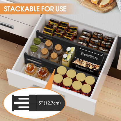 Bamboo Drawer Dividers,17-22" Adjustable Kitchen Drawer Organizer for Clothes,4 Pack Expandable Drawer Organization Separators for Bedroom,Bathroom,Dresser and Office,Natural