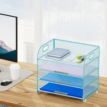Marbrasse 4 Tier Paper Organizer Letter Tray - Mesh Desk File Organizer with Handle, Paper Sorter Organizer for Letter/A4 Office File Folder Holder (Black, 12.6" x 9.1" x 10.7")