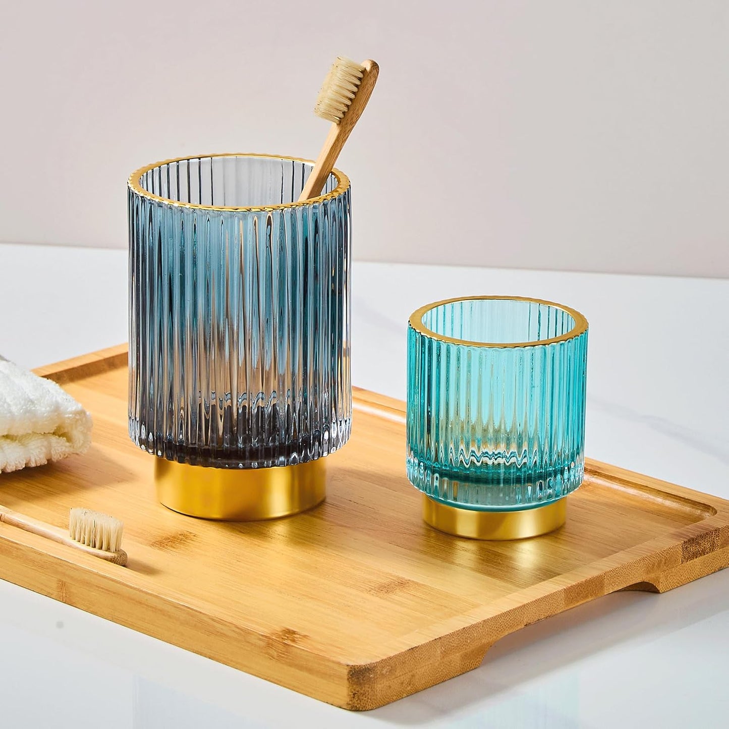 Makeup Brush Holder Organizer,Toothbrush Holders,Desk Pen Pencil Holder,Multifunctional Vintage Glass Brush Cup（L/Green/A3-6-US）