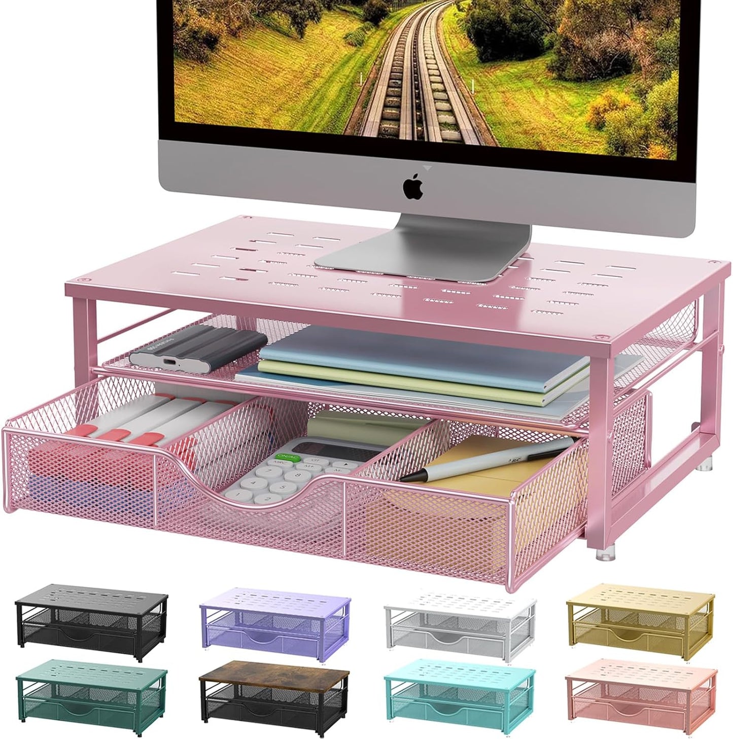 gianotter Computer Monitor Stand Riser, Desk Organizers and Accessories with Drawer, Office Desk Accessories & Workspace Desktop Organizers Storage for Printer Stand (Black)