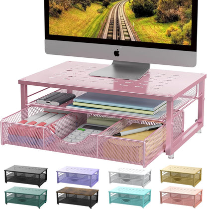 gianotter Computer Monitor Stand Riser, Desk Organizers and Accessories with Drawer, Office Desk Accessories & Workspace Desktop Organizers Storage for Printer Stand (Black)