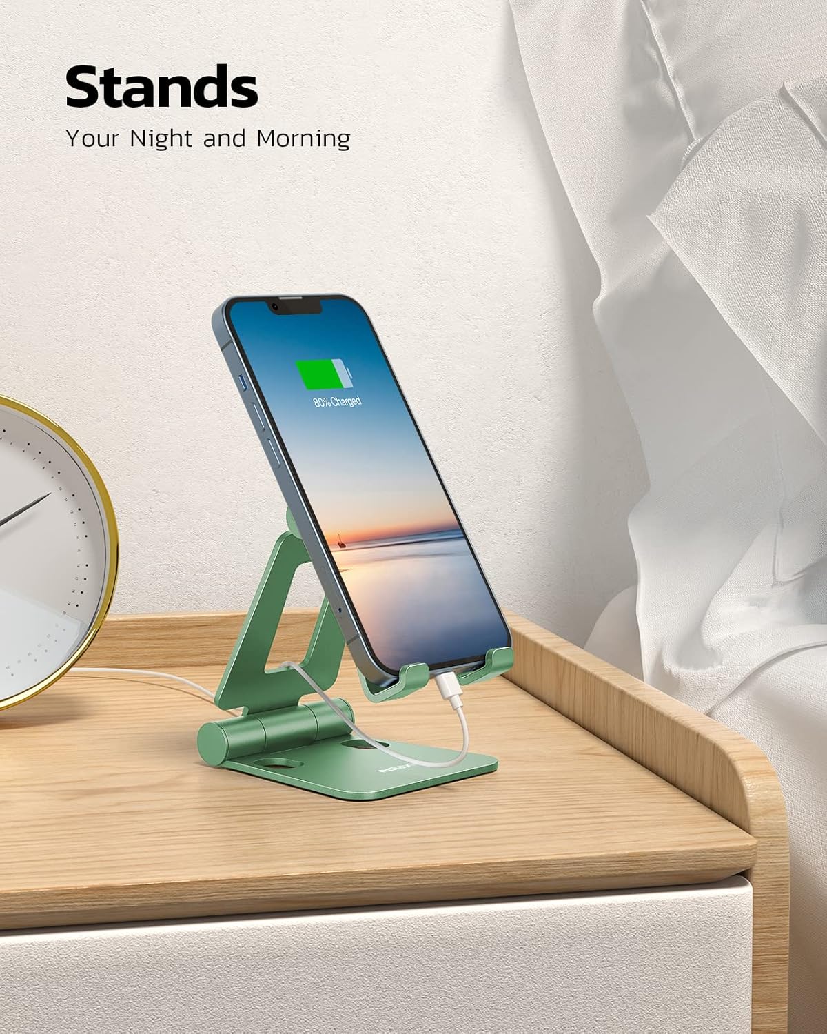 Nulaxy Dual Folding Cell Phone Stand, Fully Adjustable Foldable Desktop Phone Holder Cradle Dock Compatible with iPhone 17 16 15 14 13 12 11 Pro Max Xs Xr X 8, Nintendo Switch, All Phones