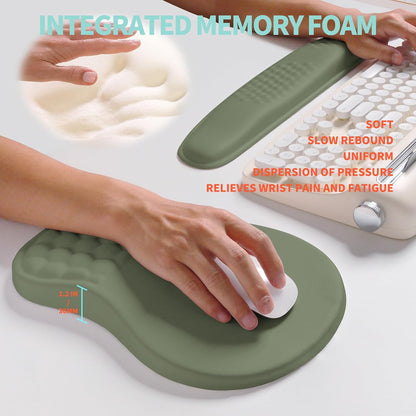 2-in-1 Ergonomic Set, Wave Rise Keyboard Wrist Rest and Massage Bulge Slope Mouse Pad Wrist Support, Cushion Memory Foam Integrated to Relieve Wrist Pain, Black