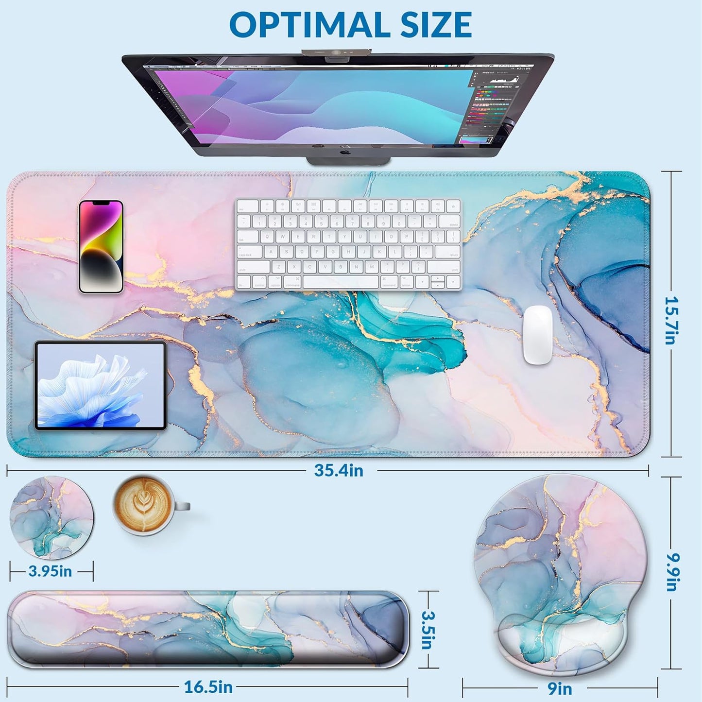 Desk Mat Set + Keyboard and Mouse Pad with Wrist Rest Support,4-in-1 Large Mousepad Computer Mats for Desktop Home & Office-Purple Butterflies