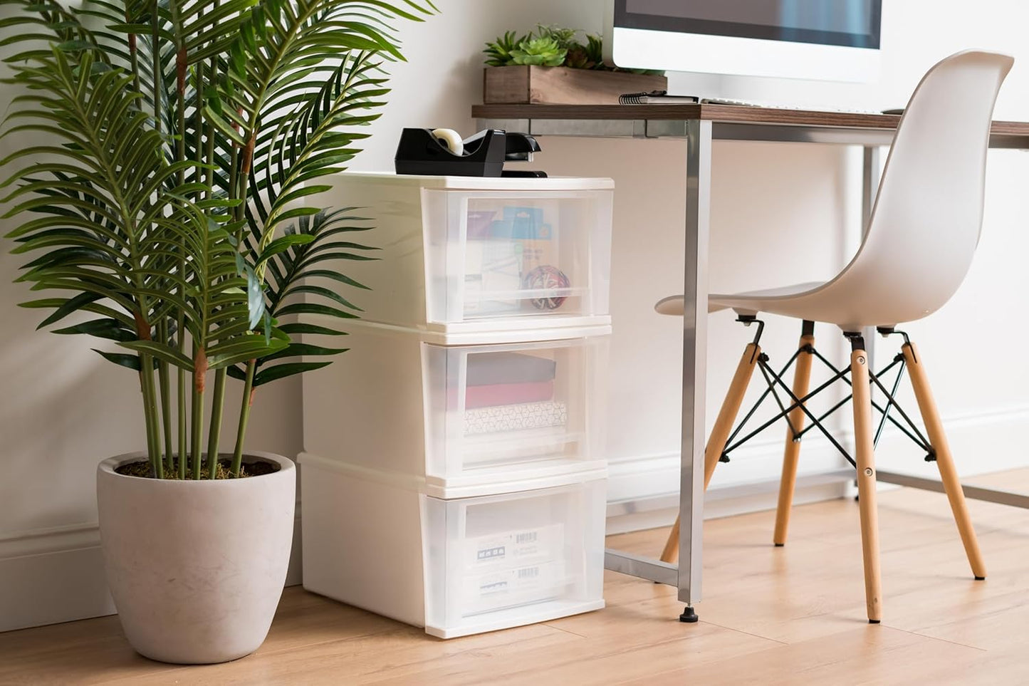 IRIS USA 47 Qt. Extra-Large Stackable Storage Drawer Plastic Drawer Organizer with Clear Doors, for Pantry Bedroom Closet Kitchen Under-Sink Home and Office De-Clutter Shoes and Crafts, White, 2-Pack