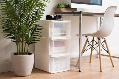 IRIS USA 47 Qt. Extra-Large Stackable Storage Drawer Plastic Drawer Organizer with Clear Doors, for Pantry Bedroom Closet Kitchen Under-Sink Home and Office De-Clutter Shoes and Crafts, White, 2-Pack