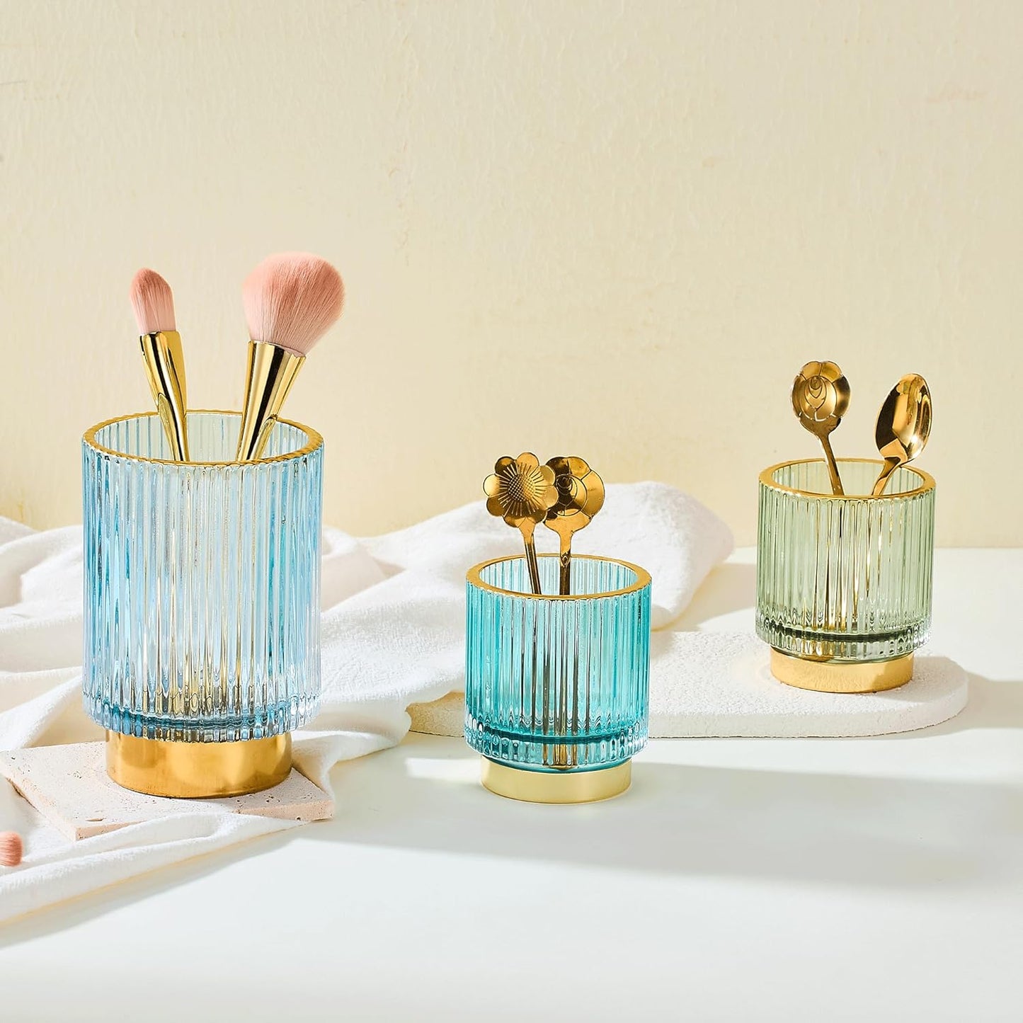 Makeup Brush Holder Organizer,Toothbrush Holders,Desk Pen Pencil Holder,Multifunctional Vintage Glass Brush Cup（L/Green/A3-6-US）