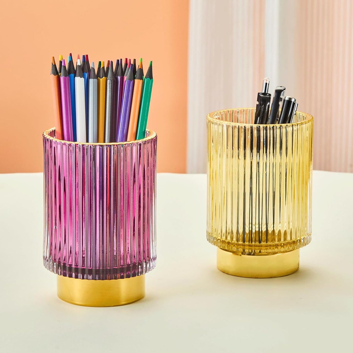 Makeup Brush Holder Organizer,Toothbrush Holders,Desk Pen Pencil Holder,Multifunctional Vintage Glass Brush Cup（L/Green/A3-6-US）