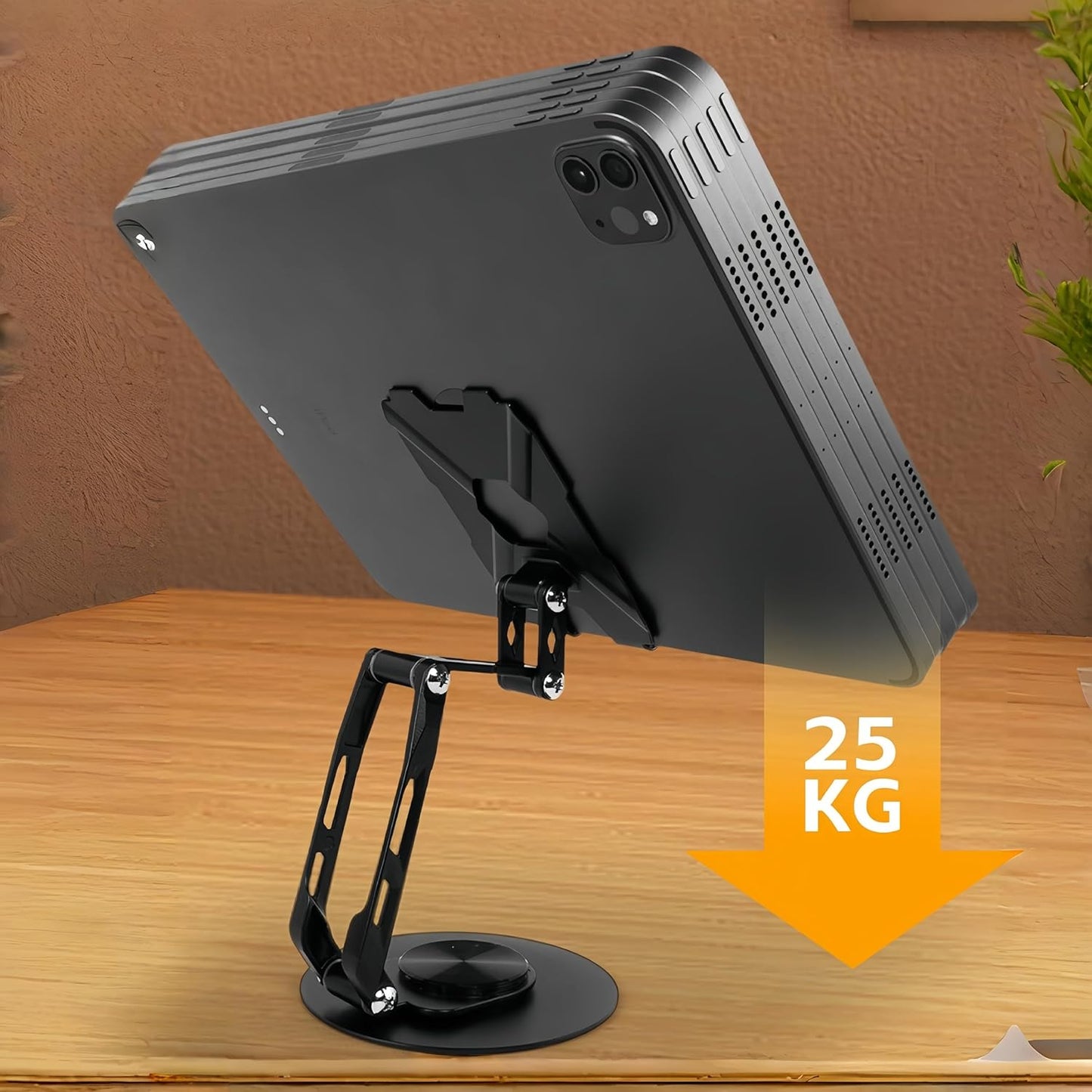 All-Metal Cell Phone Stand 360° Rotatable & Height Adjustable - 25KG Super Load-Bearing, Foldable Desk Stand for Phone, Compatible with iPhone 17/16/15/14, Nintendo Switch, Silver
