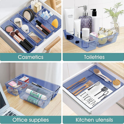 WOWBOX 25 PCS Clear Plastic Drawer Organizer Set, 4 Sizes Desk Drawer Divider Organizers and Storage Bins for Makeup, Jewelry, Gadgets for Kitchen, Bedroom, Bathroom, Office