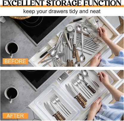 Maitys 12 Pcs Clear Drawer Organizer 9 x 3 x 2 Inches Plastic Rectangle Trays Makeup Vanity Storage Bins and Kitchen Drawers Dividers for Office Desk Silverware Kitchen Utensils(Clear)