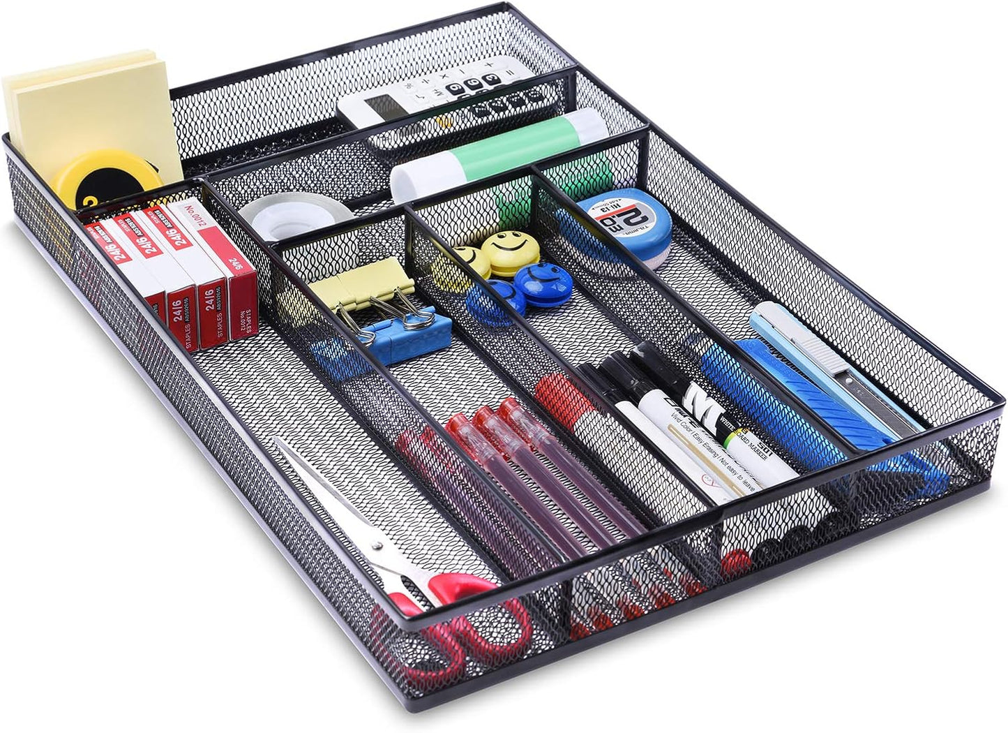 WuGeShop Expandable Office Drawer Organizer, 6 to 7 Compartments Adjustable Mesh Desk Drawer Organizer, Good Desk Organizer for Office Supplies and Art Supplies