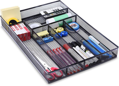 WuGeShop Expandable Office Drawer Organizer, 6 to 7 Compartments Adjustable Mesh Desk Drawer Organizer, Good Desk Organizer for Office Supplies and Art Supplies