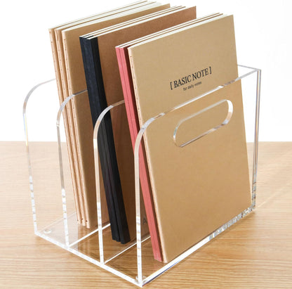 Clear Acrylic Organizers - 5 Vertical Compartments Acrylic Folder Organizer & File Organizer, Desk Document Storage Bins for Magazines, Binders - Multipurpose Home Office Desk Organizer