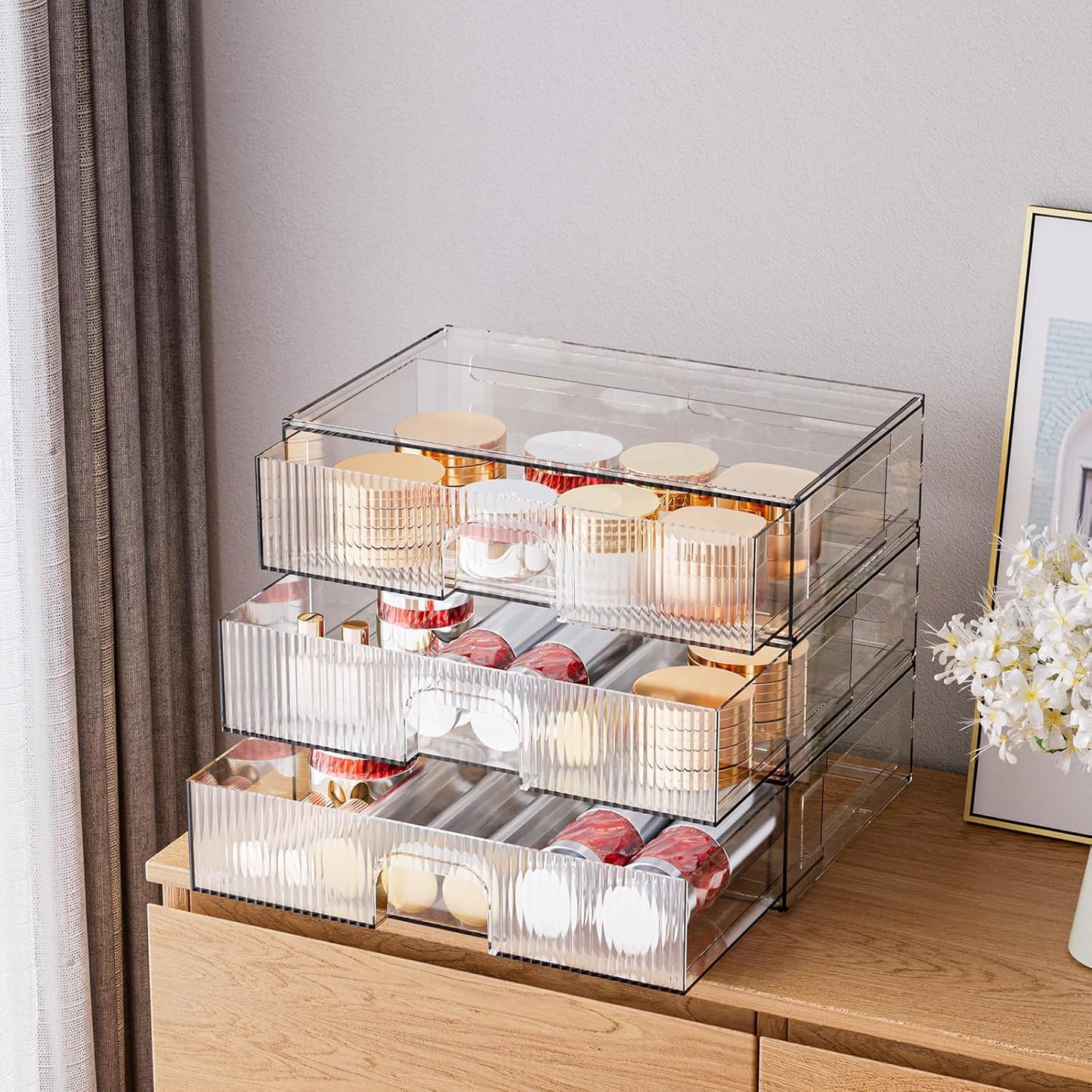 ZHIAI 8 Pack Clear Stackable Storage Drawer, Acrylic Drawer, Cosmetic Organizer, Plastic Organizer for Dresser, Under, Kitchen Cabinet, Pantry, Home Organization and Storage