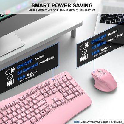 Wireless Keyboard and Mouse Combo, 2.4G Full Size Wave Keys Ergonomic Keyboard with Wrist Rest and 3-Level DPI Adjustable Wireless Ergonomic Mouse for Windows, Mac OS Desktop/Laptop/PC(Black)