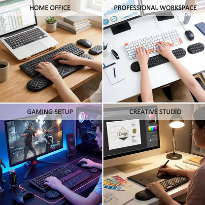 Ergonomic Keyboard and Mouse Wrist Rest Set - Memory Foam Support Pads, Non-Slip Desk Accessories for Office, Home, Gaming, Reduces Fatigue & Strain,Black