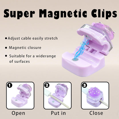 9Pack Magnetic Cable Clips for Nightstand, Adhesive Night-Glowing Cord Holder Organizer for Office Home Desk Wall Car (Star Cat Strawberry)
