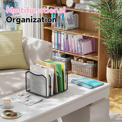 Simple Trending Mesh Desktop File Sorter Organizer, 5-Section Bookshelf for Desk Home Office, Black