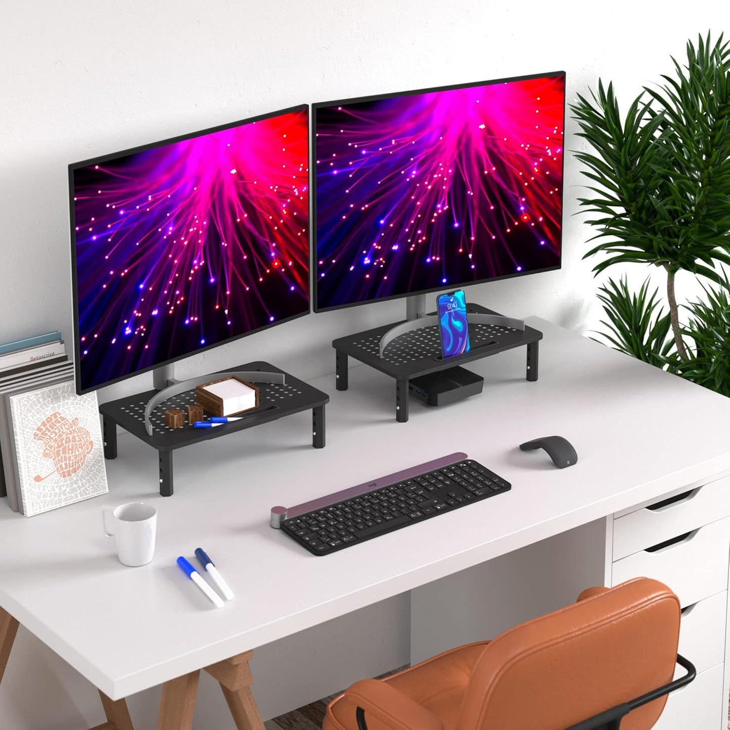 EVOOMI Monitor Stand Riser - Upgraded for Faster Productivity - Anti-Skid, HD Hexagonal Steel - Free Cable Ties - Computer Stand - Laptop, Desktop, Printer, iMac (Simple)