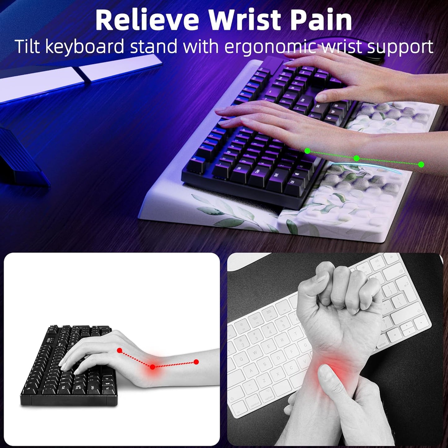 Ospelelf Keyboard Wrist Rest, Comfortable Ergonomic Keyboard Stand Riser Holder for Office Home
