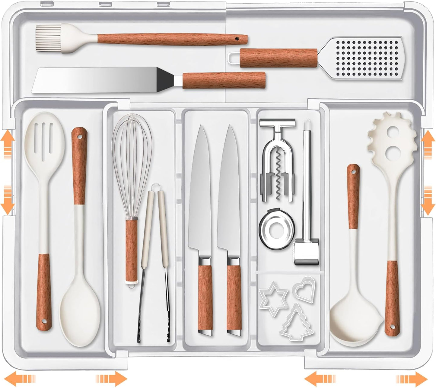 Spaclear Large Utensil Drawer Organizer Expandable Silverware Organizer for Kitchen Drawer Adjustable Cooking Utensil Holder Cutlery Flatware Tray Spatula Tools Gadgets Storage Dividers Plastic Black