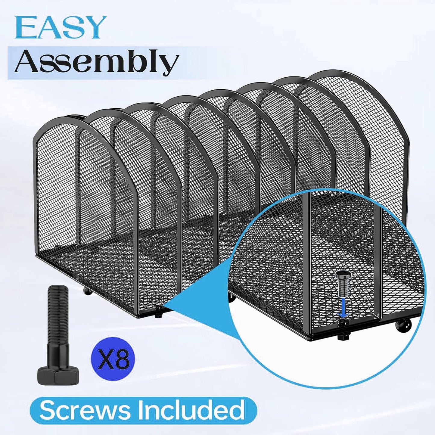 Gawerk 7-Section Desk File Organizer, Mesh Desktop Organizer File Sorter Office Organization Letter Holder, Vertical Desktop File Holder for Office Home, Black