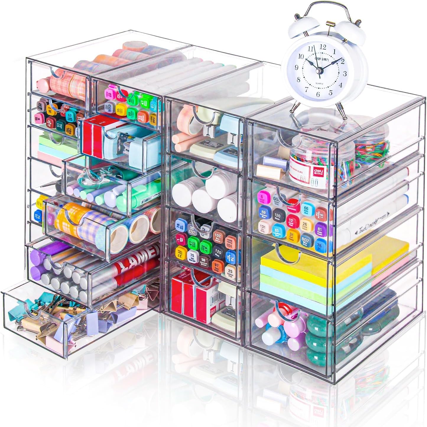 VZKAH Clear Acrylic Organizer with Drawers | 15-Drawer Desktop Unit | Makeup & Desk Organization and Storage Box for Office, Craft, Vanity Table, Bathroom, Home Essentials