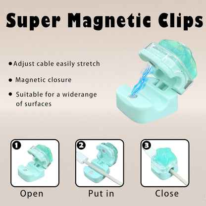 9Pack Magnetic Cable Clips for Nightstand, Adhesive Night-Glowing Cord Holder Organizer for Office Home Desk Wall Car (Star Cat Strawberry)
