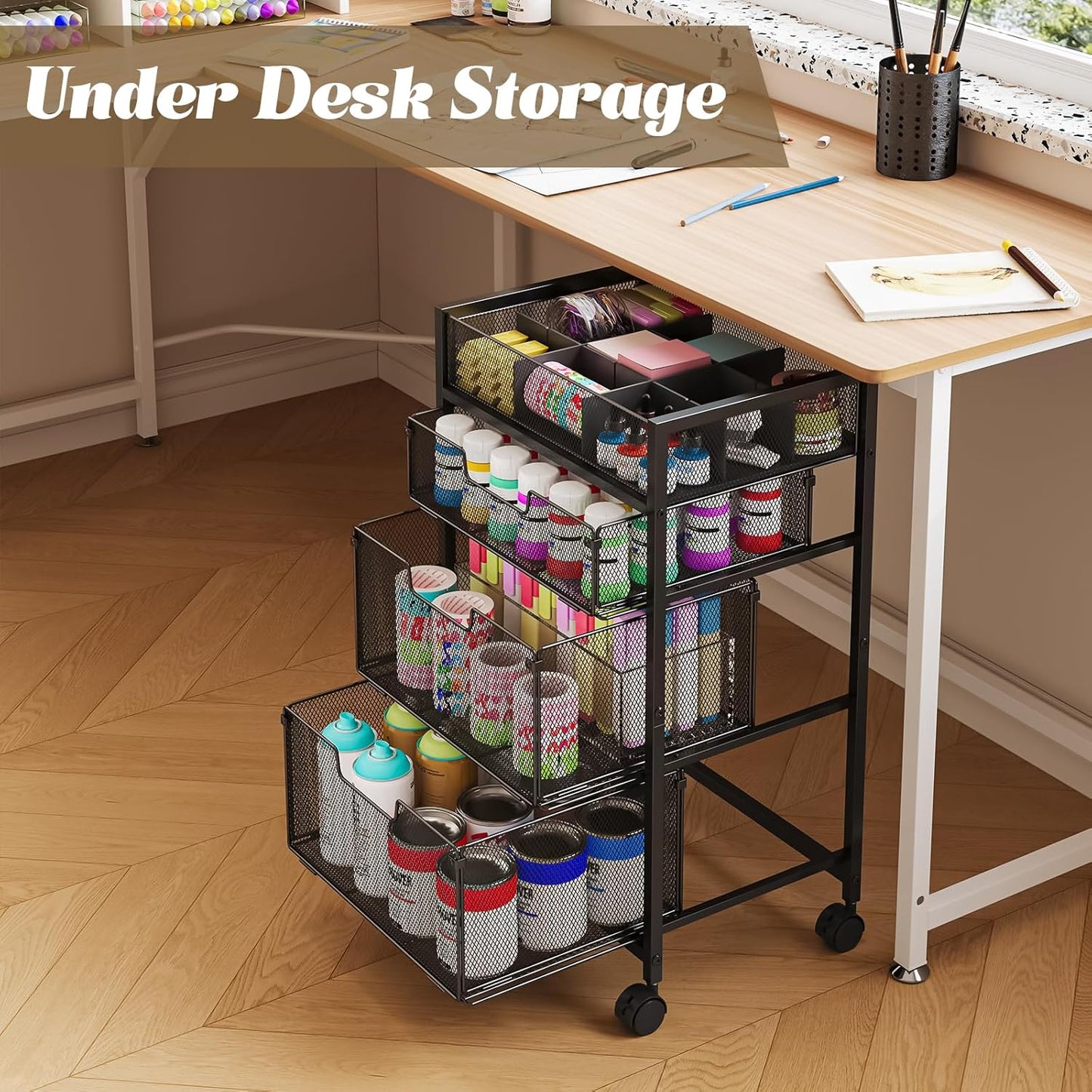 Rolling Utility Cart with 3 Drawers, Craft Organizer and Storage with DIY Divider, Lockable Wheels, Multi-Functional Storage for Art Supplies, Store for Brushes & Paints & Small Parts(Patent Pending)