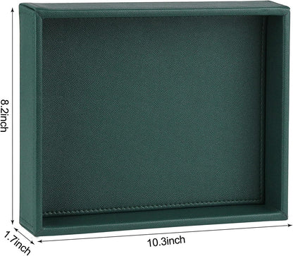 HofferRuffer Faux Leather Vanity Tray, Elegant Desktop Storage Organizer, Decorative Catchall for Perfume, Bathroom Valet, Nightstand or Dresser, Black, 10.2 x 8.4 x 1.8 Inches