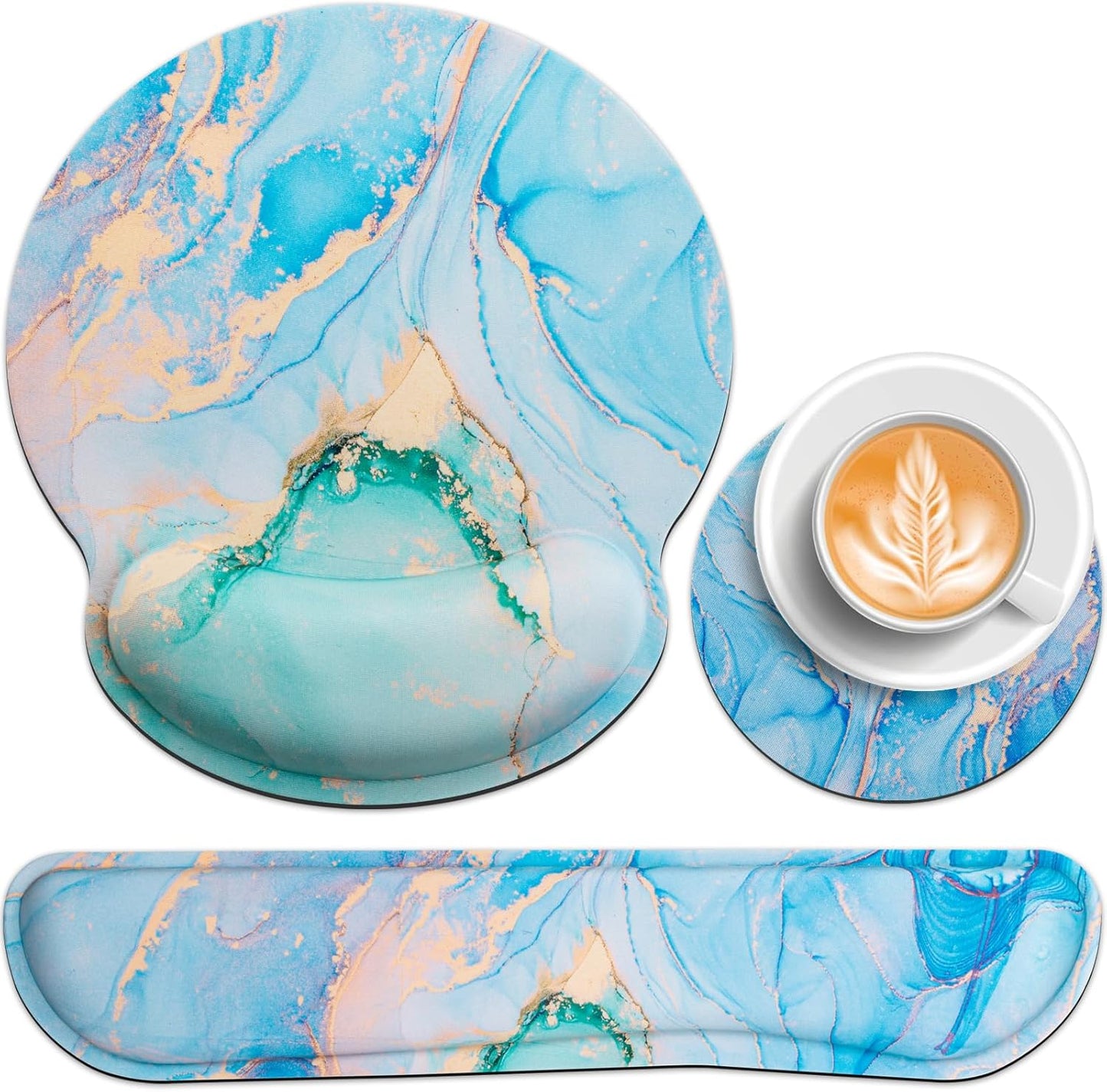 Mouse Pad with Wrist Rest Set, Qomolama 3-in-1 Wrist Support Mouse Pad Set, Floral Gaming Mousepad with Anti-Skid Base,Ergonomic Mouse Pad,Memory Foam Keyboard Gel Wrists Rest