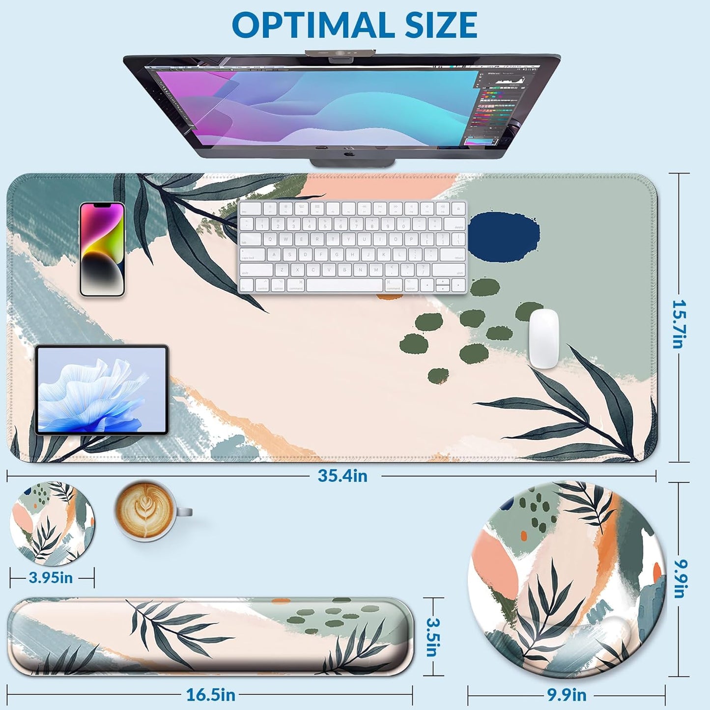 Desk Mat Set + Keyboard and Mouse Pad with Wrist Rest Support,4-in-1 Large Mousepad Computer Mats for Desktop Home & Office-Purple Butterflies