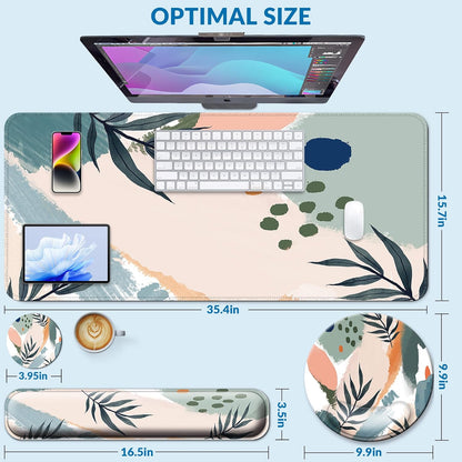 Desk Mat Set + Keyboard and Mouse Pad with Wrist Rest Support,4-in-1 Large Mousepad Computer Mats for Desktop Home & Office-Purple Butterflies